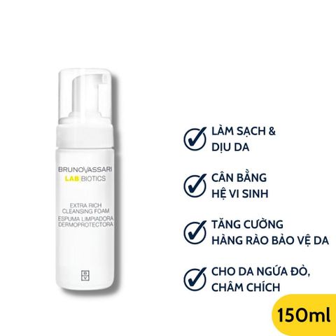 Bọt Rửa Mặt Bruno Vassari Lab Biotics 150ml - Sữa Rửa Mặt Chuyên Sâu, Làm Sạch Tạp Chất, Phù Hợp Da Nhạy Cảm
