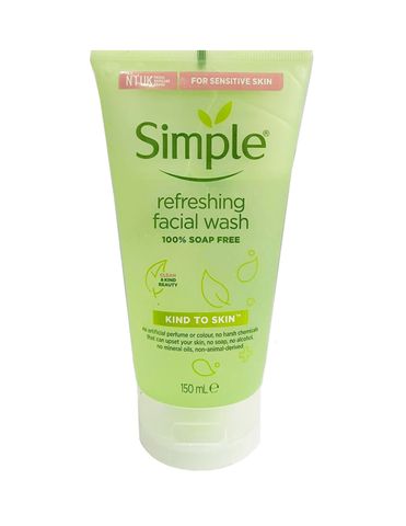 Sữa Rửa Mặt Simple Refreshing Facial Wash 150ml - Gel Rửa Mặt Dịu Nhẹ Cho Da Nhạy Cảm, Không Chứa Hương Liệu, Làm Sạch Sâu, Dưỡng Ẩm Da