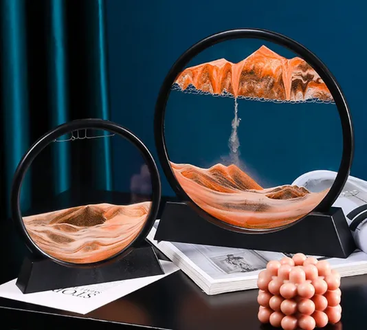 Tranh cát chảy chuyển động 3D khung tròn có giá đỡ để bàn