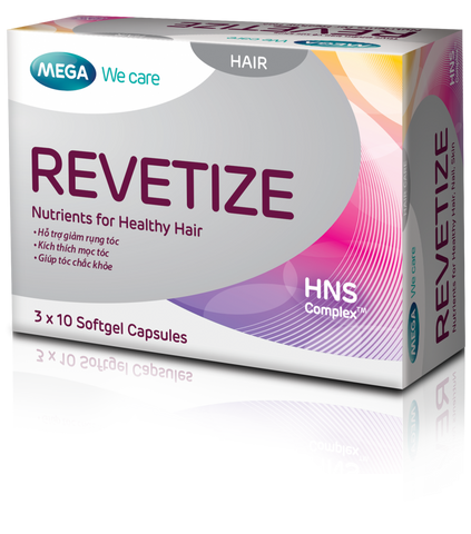 Viên uống Mega We Care Revetize HNS Complex - Giải pháp giảm rụng tóc, kích thích mọc tóc chắc khỏe - Hộp 30 viên bổ sung dưỡng chất