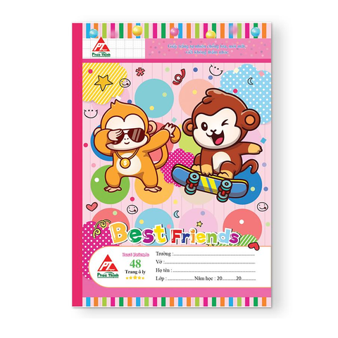 Vở Ô Ly Best Friend 48 Trang Chống Lóa Mỏi Mắt - Bìa Hình Vật Dễ Thương, Màu Sắc Sặc Sỡ Cho Học Sinh