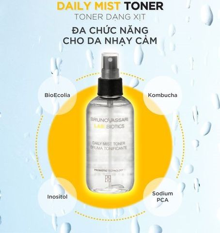 Xịt Dưỡng Da Đa Năng Bruno Vassari Lab Biotics Daily Mist Toner 200ml - Cấp Ẩm, Tăng Cường Bảo Vệ Da, Phù Hợp Da Nhạy Cảm