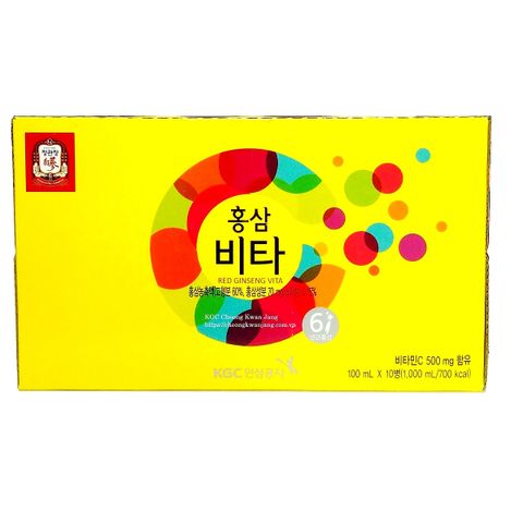 Nước Uống Hồng Sâm Vitamin C KGC Red Ginseng Vita - Nước Bổ Sung Sức Khỏe Từ Hồng Sâm 6 Năm Tuổi, Hỗ Trợ Làm Đẹp Da 100ml x10 Chai