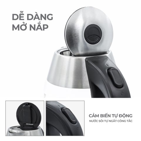 Ấm Siêu Tốc Thủy Tinh Lebenlang LBWE2626 - Công Suất 1850W-2200W, Dung Tích 1.8L, Đế Xoay 360 Độ, Tự Ngắt Khi Nước Sôi