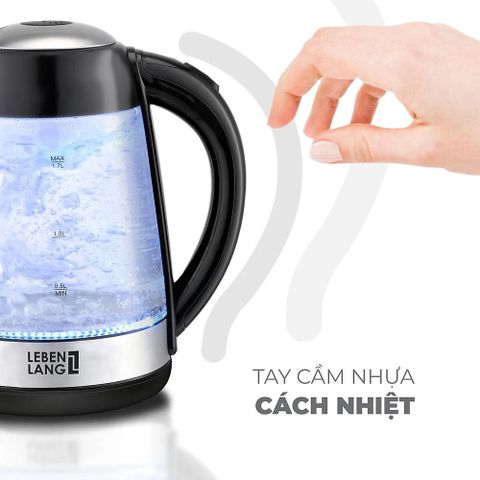 Ấm Siêu Tốc Thủy Tinh 1.7L Lebenlang LBWE9991-EC - Công Suất 2200W, Đế Xoay 360 Độ, An Toàn và Tiện Lợi cho Mọi Gia Đình