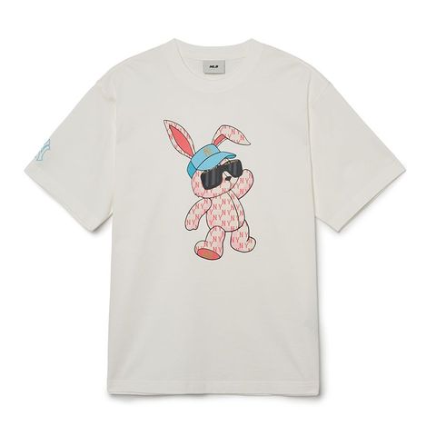 Áo Phông MLB New York Yankees Hình Thỏ - Cotton Trắng, Cổ Tròn, Cộc Tay Dành Cho Unisex - Thời Trang Đường Phố Năng Động