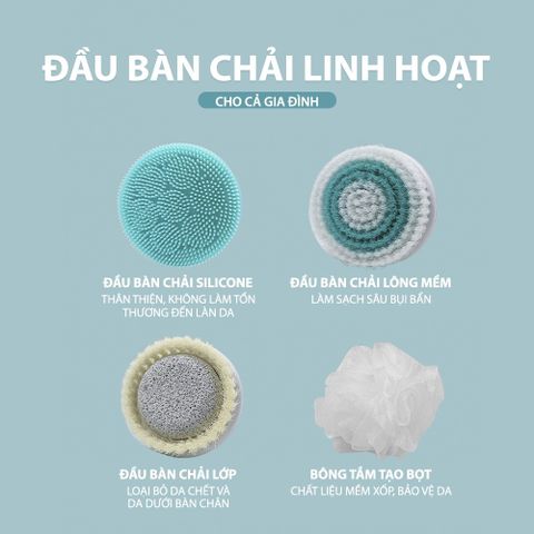 Bàn chải tắm điện tự động Mifan - Thiết bị làm đẹp 4 trong 1, công nghệ massage và làm sạch sâu cho cơ thể với 4 đầu chải, chống nước IPX6.