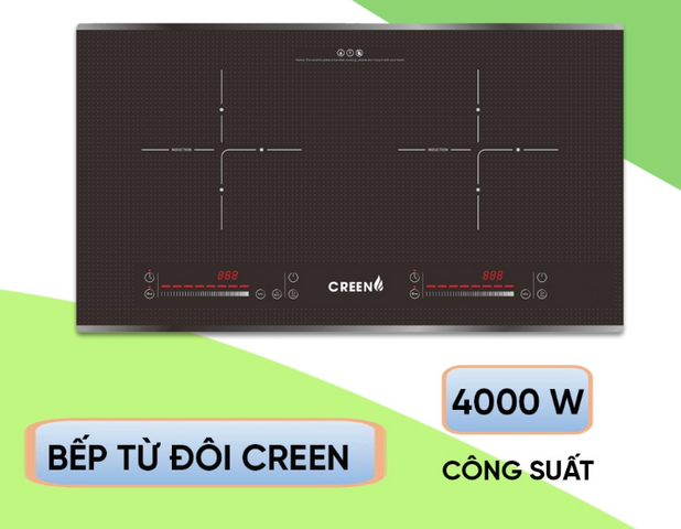 Bếp Từ Điện Đôi Creen CR-IHPMI968MS-400 - Công Suất 4000W, Bảng Điều Khiển Cảm Ứng, Thiết Kế Hiện Đại Từ Tây Ban Nha