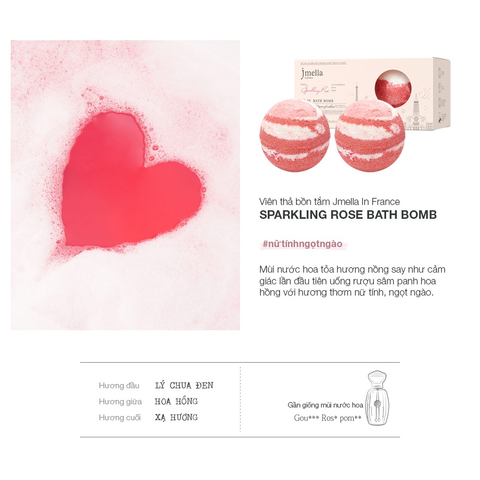 Bom Tắm Hương Hoa Hồng Jmella In France No.5 Sparkling Rose Bath Bomb - Thư Giãn và Cấp Ẩm Cho Da, Hương Thơm Ngọt Ngào, 200g