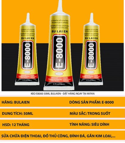 Combo 3 Lọ Keo Dán Thủ Công E8000 BU LAI EN - Keo Dán Đa Năng Cho Điện Thoại, Đồ Handmade, Trang Sức, Giấy 50ml