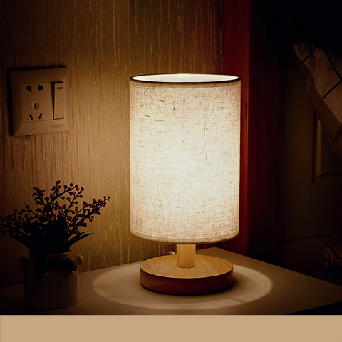 Đèn Ngủ Bàn Gỗ Huta G1S Chao Vải Lanh - Đèn LED Ánh Sáng Vàng Ấm, Thiết Kế Vintage Cho Không Gian Ấm Cúng