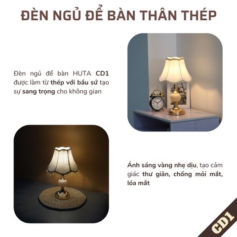 Đèn Ngủ Huta Light For Life CD1 - Đèn Bàn Sang Trọng Bằng Thép và Sứ, Tiết Kiệm Điện, Trang Trí Nội Thất Thông Minh
