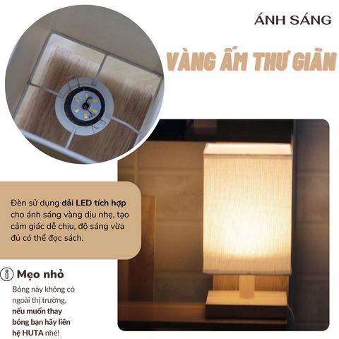 Đèn Ngủ Gỗ Để Bàn Huta Light For Life G3S - Thiết Kế Hiện Đại, Chao Vải Cao Cấp, Ánh Sáng Dịu Nhẹ, Phù Hợp Mọi Không Gian