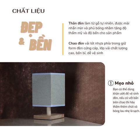 Đèn Ngủ Gỗ Để Bàn Huta Light For Life G3S - Thiết Kế Hiện Đại, Chao Vải Cao Cấp, Ánh Sáng Dịu Nhẹ, Phù Hợp Mọi Không Gian