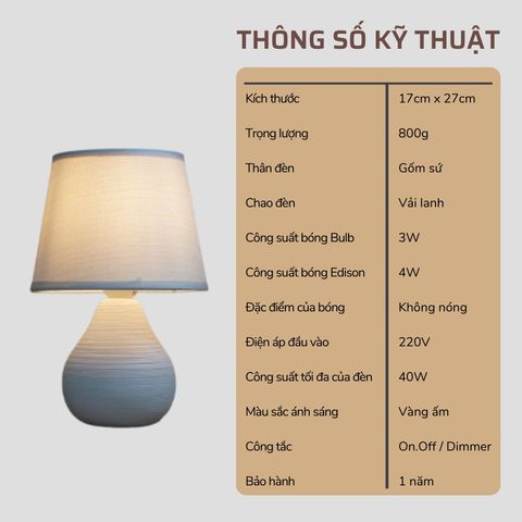 Đèn Ngủ Gốm Sứ Huta Light For Life S1 - Đèn Bàn LED Tiết Kiệm Điện, Trang Nhã Cho Không Gian Sống Thư Giãn