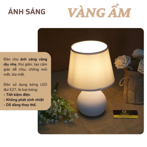 Đèn Ngủ Gốm Sứ Huta Light For Life S1 - Đèn Bàn LED Tiết Kiệm Điện, Trang Nhã Cho Không Gian Sống Thư Giãn