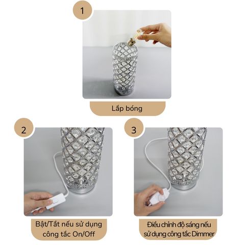 Đèn Ngủ Pha Lê Để Bàn Huta Light For Life PL1 - Sang Trọng, Kim Loại Chống Gỉ, Ánh Sáng Vàng Ấm, Thích Hợp Cho Mọi Không Gian