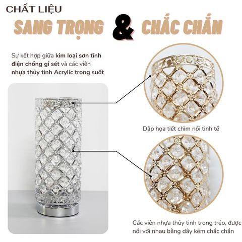 Đèn Ngủ Pha Lê Để Bàn Huta Light For Life PL1 - Sang Trọng, Kim Loại Chống Gỉ, Ánh Sáng Vàng Ấm, Thích Hợp Cho Mọi Không Gian
