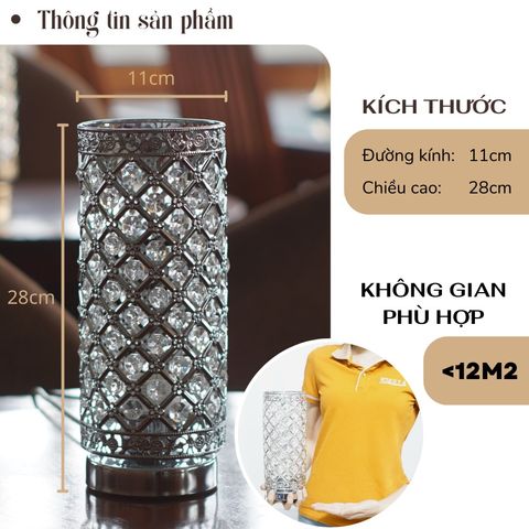 Đèn Ngủ Pha Lê Để Bàn Huta Light For Life PL1 - Sang Trọng, Kim Loại Chống Gỉ, Ánh Sáng Vàng Ấm, Thích Hợp Cho Mọi Không Gian