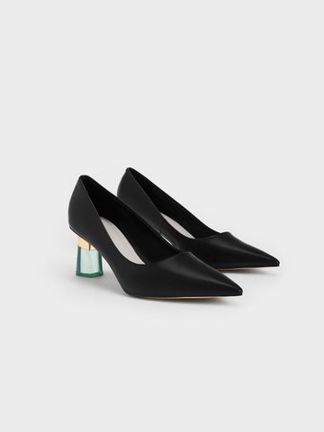 Giày cao gót C&K CK1-60280375 Đen - Metallic Accent Clear Heel Pumps Cao 6.5cm, Mũi Nhọn Thời Trang cho Phái Đẹp