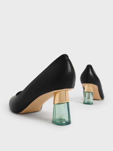 Giày cao gót C&K CK1-60280375 Đen - Metallic Accent Clear Heel Pumps Cao 6.5cm, Mũi Nhọn Thời Trang cho Phái Đẹp