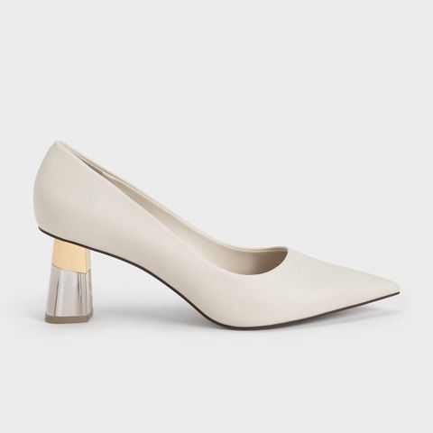 Giày cao gót C&K Metallic Accent Clear Heel Pumps CK1-60280375 Chalk