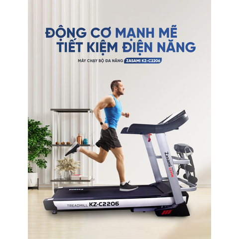 Máy Chạy Bộ Điện Zasami KZ-C2206 Đa Năng - Tốc Độ 20 km/h, Độ Nghiêng Tự Động, Thiết Kế Tiện Lợi Cho Tập Luyện Tại Nhà