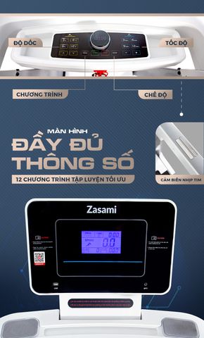 Máy Chạy Bộ Zasami KZ-C2205M - Động Cơ 3HP, Tập Đa Dạng, Hệ Thống Giảm Chấn, Khung Chắc Chắn, Hỗ Trợ 130kg, Tùy Chỉnh Bài Tập