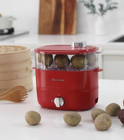 Nồi Hấp Mini Đa Năng 2 Tầng Lacuzin - Nấu Ăn Lành Mạnh, Đồ Gia Dụng Bếp, Hấp Thức Ăn Tươi Ngon, Dung Tích 2L