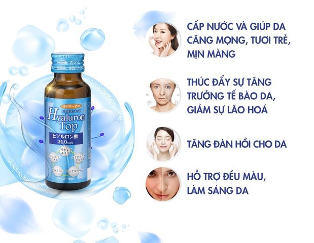 Nước Uống Làm Đẹp Da Hyaluron Top Shinnippai - Cấp Nước, Tăng Độ Ẩm, Ngăn Ngừa Nếp Nhăn (Hộp 10 Chai 50ml)