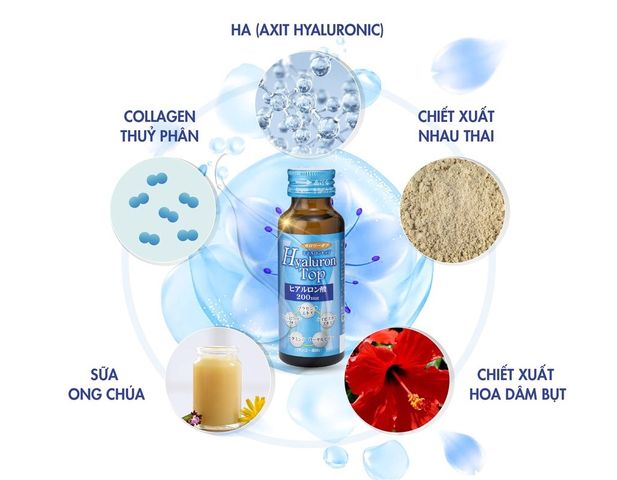 Nước Uống Làm Đẹp Da Hyaluron Top Shinnippai - Cấp Nước, Tăng Độ Ẩm, Ngăn Ngừa Nếp Nhăn (Hộp 10 Chai 50ml)