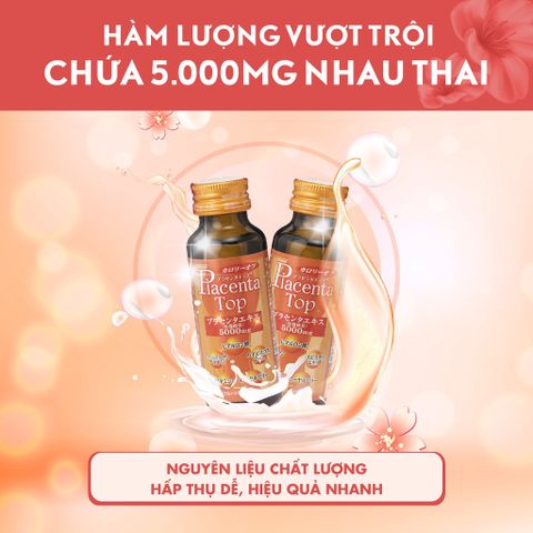 Nước Uống Nhau Thai Placenta Top Shinnippai Nhật Bản - Hỗ Trợ Giảm Thâm Nám, Làm Sáng Da, Trẻ Hoá Da (Hộp 10 Chai 50ml)