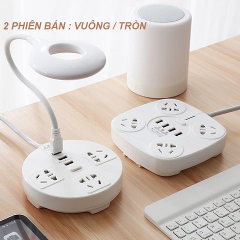 Ổ cắm đa năng Jiashi OCD05 với sạc USB, dây dài 2.8m và giá để điện thoại - Thiết bị tiện lợi cho gia đình