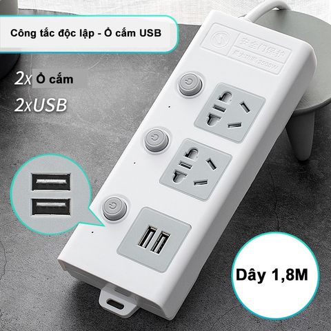 Ổ Cắm Điện Đa Năng Thông Minh Jiashi 2 Cổng USB - Tiện Ích Cao, Khả Năng Chịu Tải Lớn, Dây Dài 1.8m