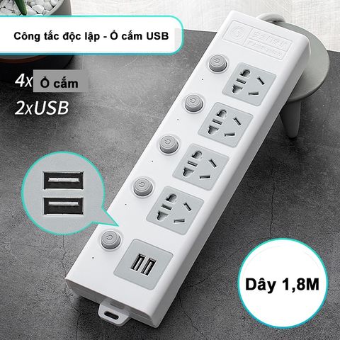 Ổ Cắm Điện Đa Năng Thông Minh Jiashi 2 Cổng USB - Tiện Ích Cao, Khả Năng Chịu Tải Lớn, Dây Dài 1.8m
