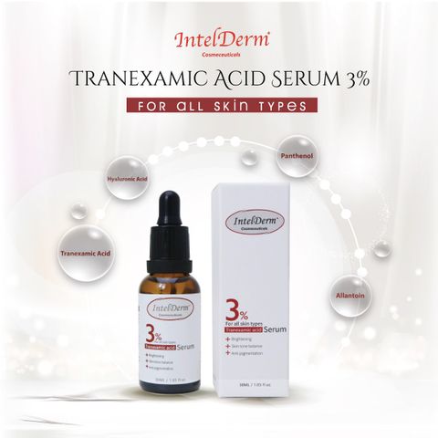 Serum IntelDerm Trane.xamic Acid 3% 30ml - Hỗ trợ cải thiện nám, tàn nhang, phục hồi da tổn thương, làm sáng da, dưỡng ẩm tự nhiên