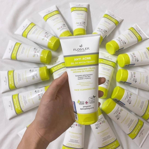 Sữa Rửa Mặt Floslek Anti Acne cho Da Dầu Mụn - Gel Làm Sạch Sâu Ngăn Ngừa Mụn, Kháng Viêm, Dưỡng Ẩm 200ml