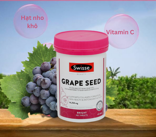 Viên uống Swisse Grape Seed 14,250mg - Tăng cường sức khỏe, thanh lọc cơ thể, hỗ trợ làm đẹp da và độ đàn hồi tự nhiên