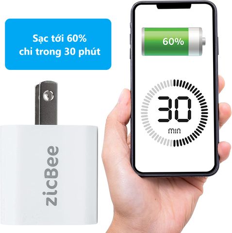 Củ sạc nhanh ZicBee MGA015 20W PD QC USB-C cho iPhone & Android - Thiết kế mini, sạc tốc độ cao gấp 3 lần bộ sạc 5W