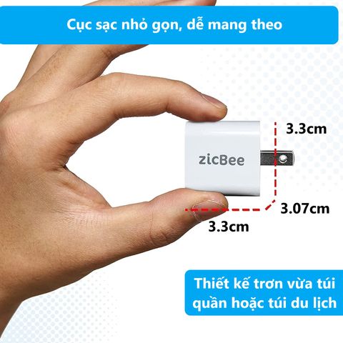 Củ sạc nhanh ZicBee MGA015 20W PD QC USB-C cho iPhone & Android - Thiết kế mini, sạc tốc độ cao gấp 3 lần bộ sạc 5W