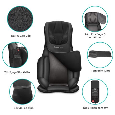 Đệm Ghế Massage Lưng Cổ Kingtech KC-700 - Công Nghệ Shiatsu 3D Đa Điểm, Thiết Kế Công Thái Học, Giảm Đau Mỏi Hiệu Quả