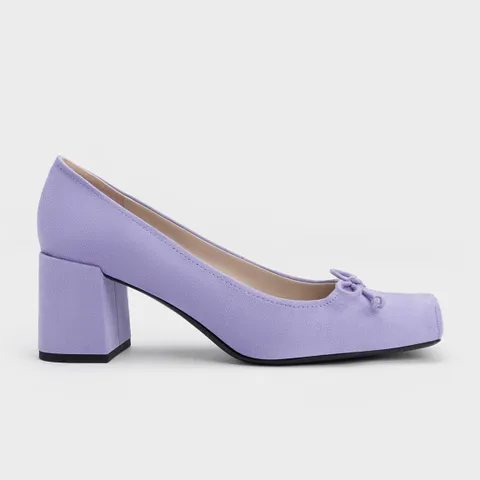 Giày cao gót Charles & Keith Bow Square-Toe Textured Pumps CK1-61720137 Purple