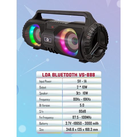 Loa Bluetooth Mini 5.0 Best Sound VS-888 - Âm Thanh Sống Động, Pin 2400mAh, Sạc Nhanh, Thiết Kế Gọn Nhẹ, Quà Tặng Tuyệt Vời