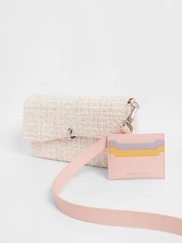Set quà túi nữ Tweed Shoulder Bag và Card Holder CK17-89680929 Pink
