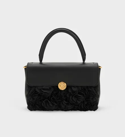 Túi xách Charles & Keith Floral Mesh Top Handle Bag CK2-50671505 Black