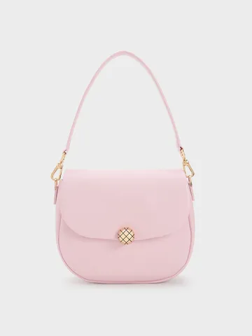 Túi xách Charles & Keith Quilted Ball Curved Crossbody Bag CK2-81210041 Pink