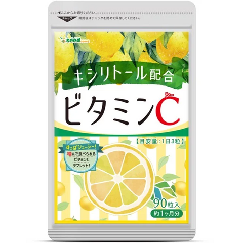 Viên uống bổ sung Vitamin C và Xylitol Seedcoms - Hỗ trợ collagen da khỏe mạnh, hơi thở thơm mát, 90 viên uống tốt cho sức khỏe.