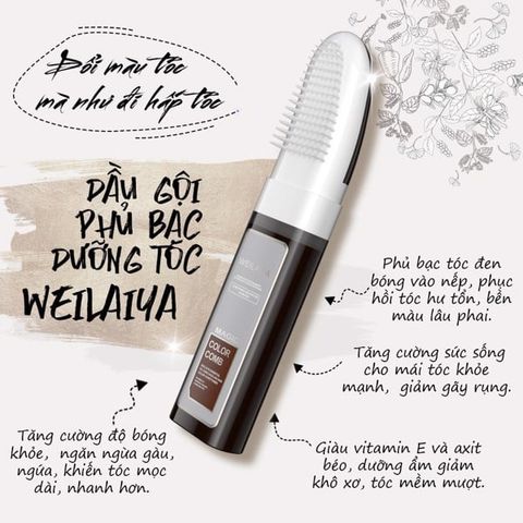 Dầu Gội Phủ Bạc Weilaiya Color Conditioner - Nhuộm Tóc Nhanh Chóng, Dưỡng Tóc Mềm Mượt, Công Nghệ Tinh Dầu, Lược Chải Thông Minh 100ml