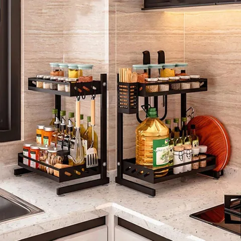 Kệ Gia Vị Đa Năng 2 Tầng E144 Cao Cấp - Thiết Kế Thông Minh, Bền Bỉ, Sắp Xếp Dụng Cụ Bếp Gọn Gàng, Chất Liệu Hợp Kim Thép Chống Gỉ