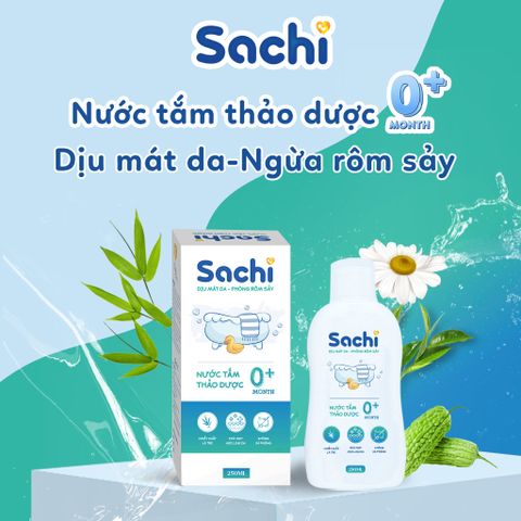Nước tắm Sachi 250ml - Hỗ trợ làm dịu mát da, phòng rôm sảy, không cay mắt cho trẻ sơ sinh từ 0M+ - An toàn và tự nhiên
